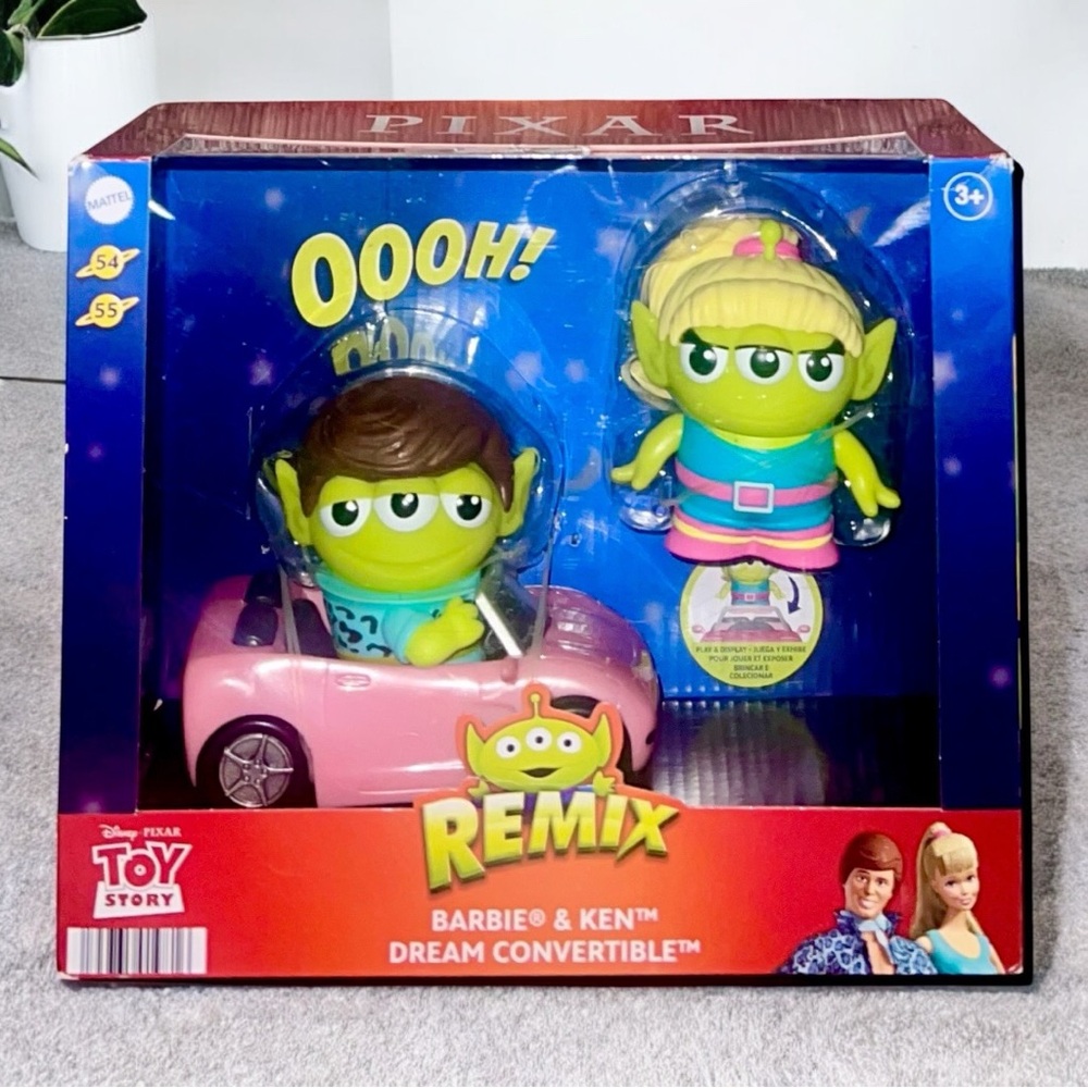 Pixar Alien Action Figures 2-Pack, Barbie and Ken Remix Figures with Toy Car